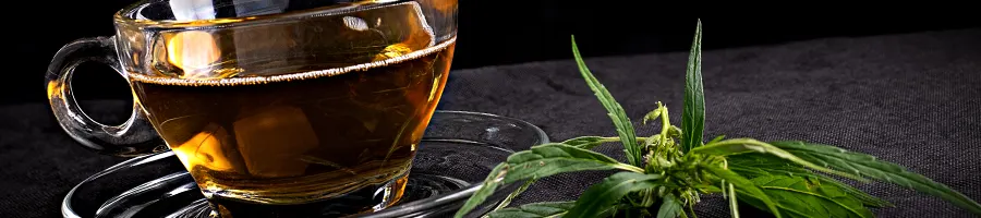 THC and Green Tea in black background