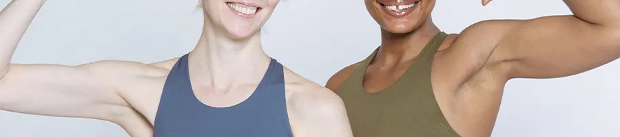 Women flexing their muscles
