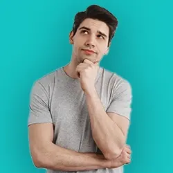 An image of a young man thinking in a blue background